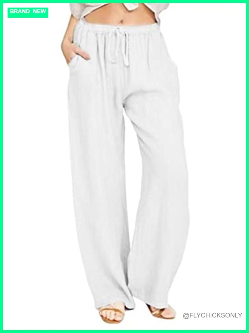 Linen Wide Leg Palazzo Pants Drawstring Waist Beach Lounge High Rise